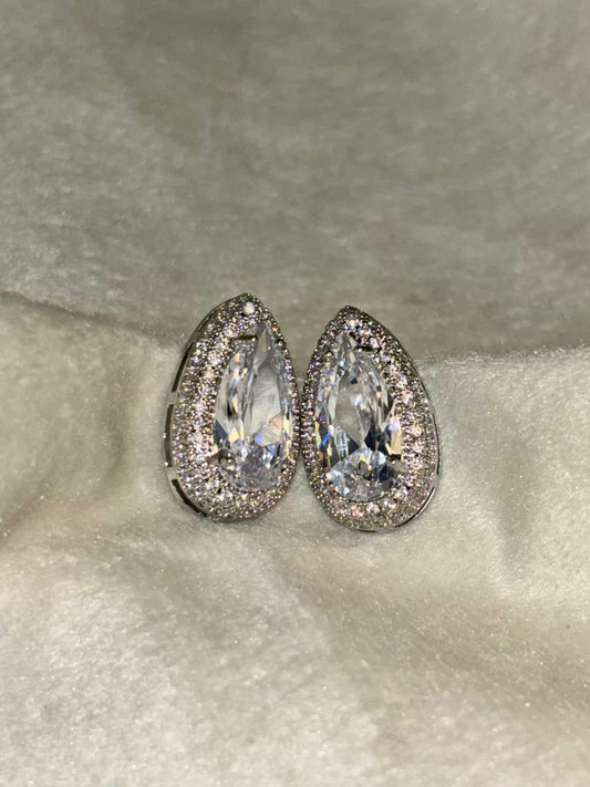 White Solitaire Studds Silver Plated Premium Earrings