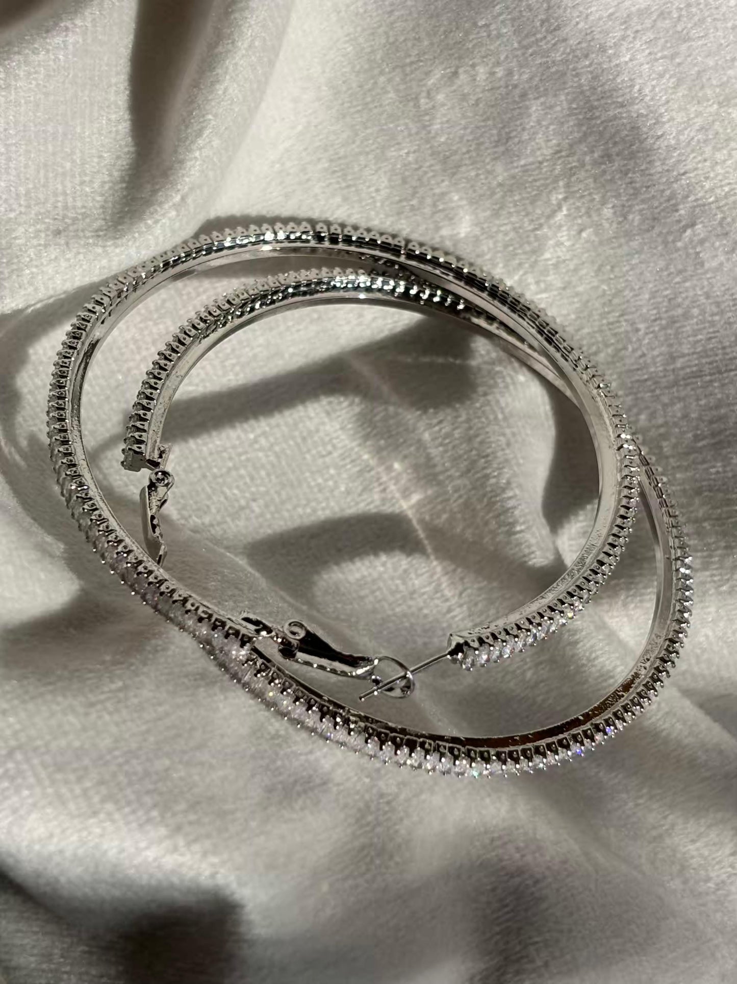 Diamond Round Hoops Earrings Silver Plated Premium Earrings