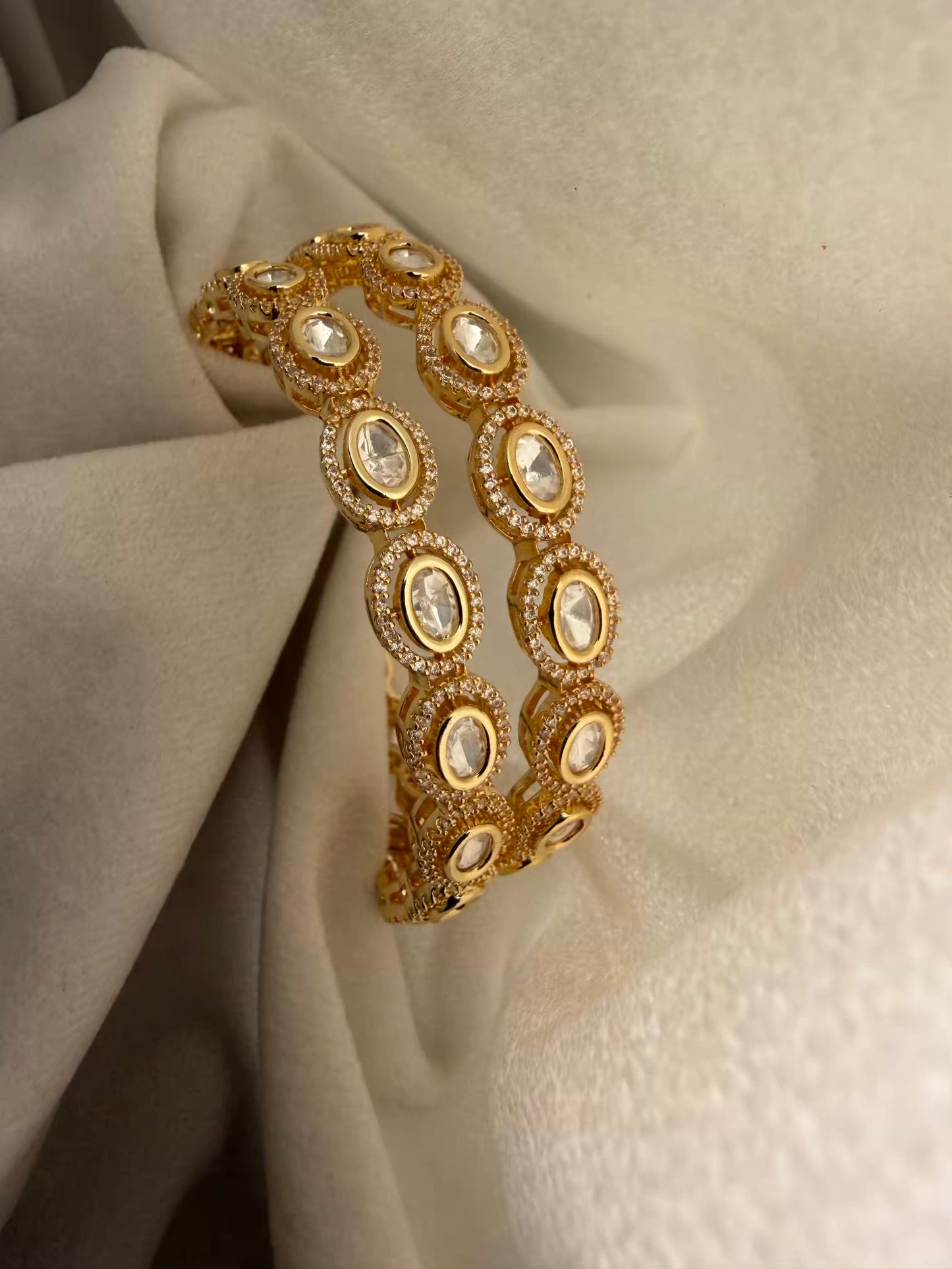 Premium Oval Kundan Stone Bangles 2.6Size