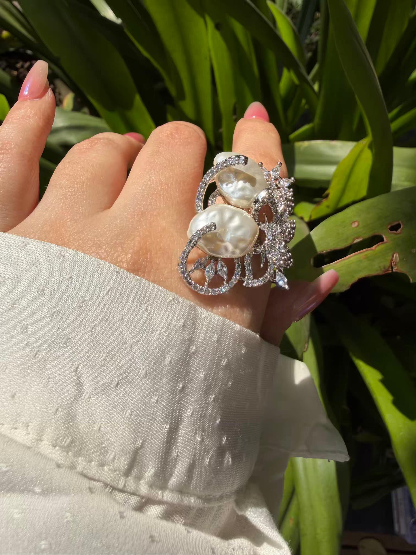 Ivory Pearl Statement Silver Plated Ring