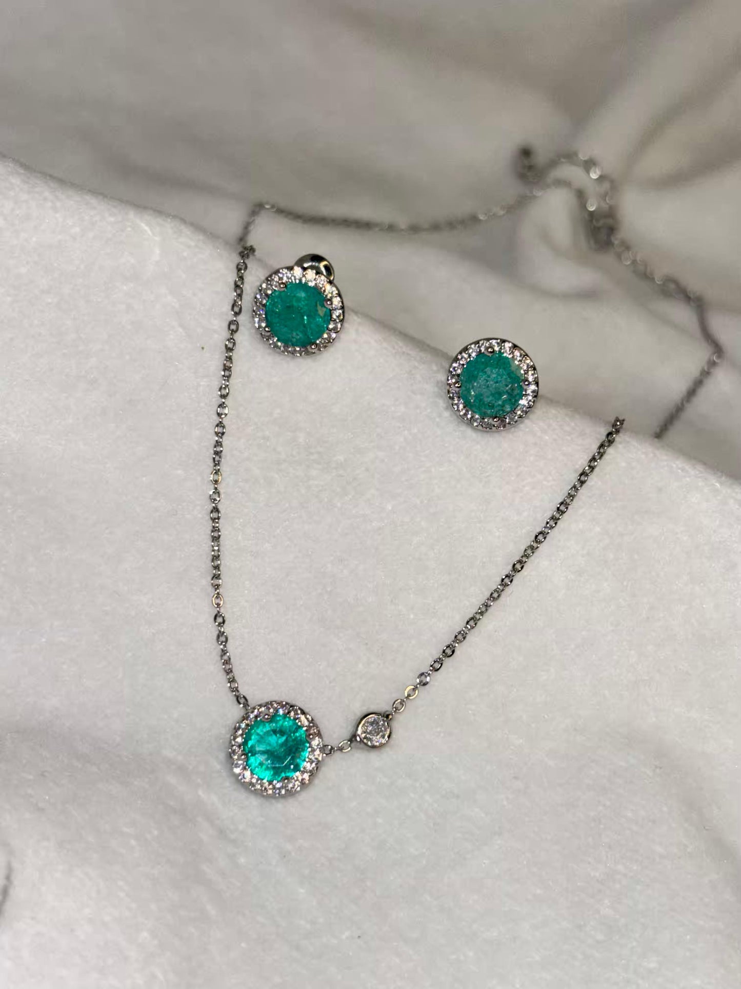 Blue Topaz Necklace And Ear Studds Silver Plated Premium Necklace