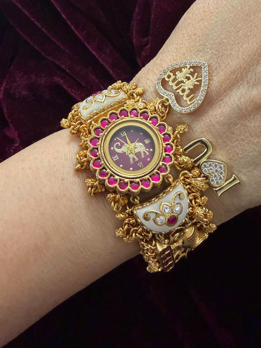 I Love You Mama Pink Stone Elephant Heritage Watch with Initials – Maharani Watch Bracelet