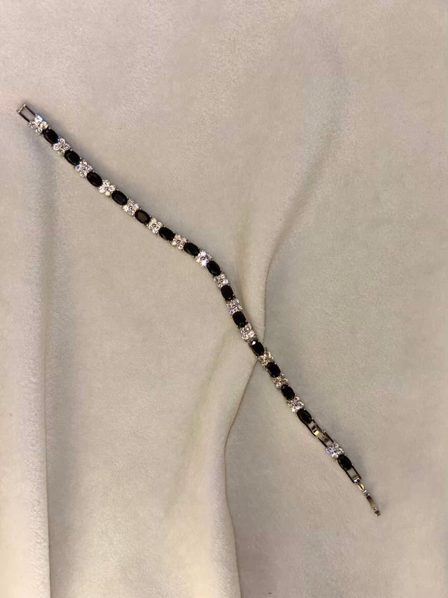 Asscher Black and white Silver Plated Tennis Bracelet