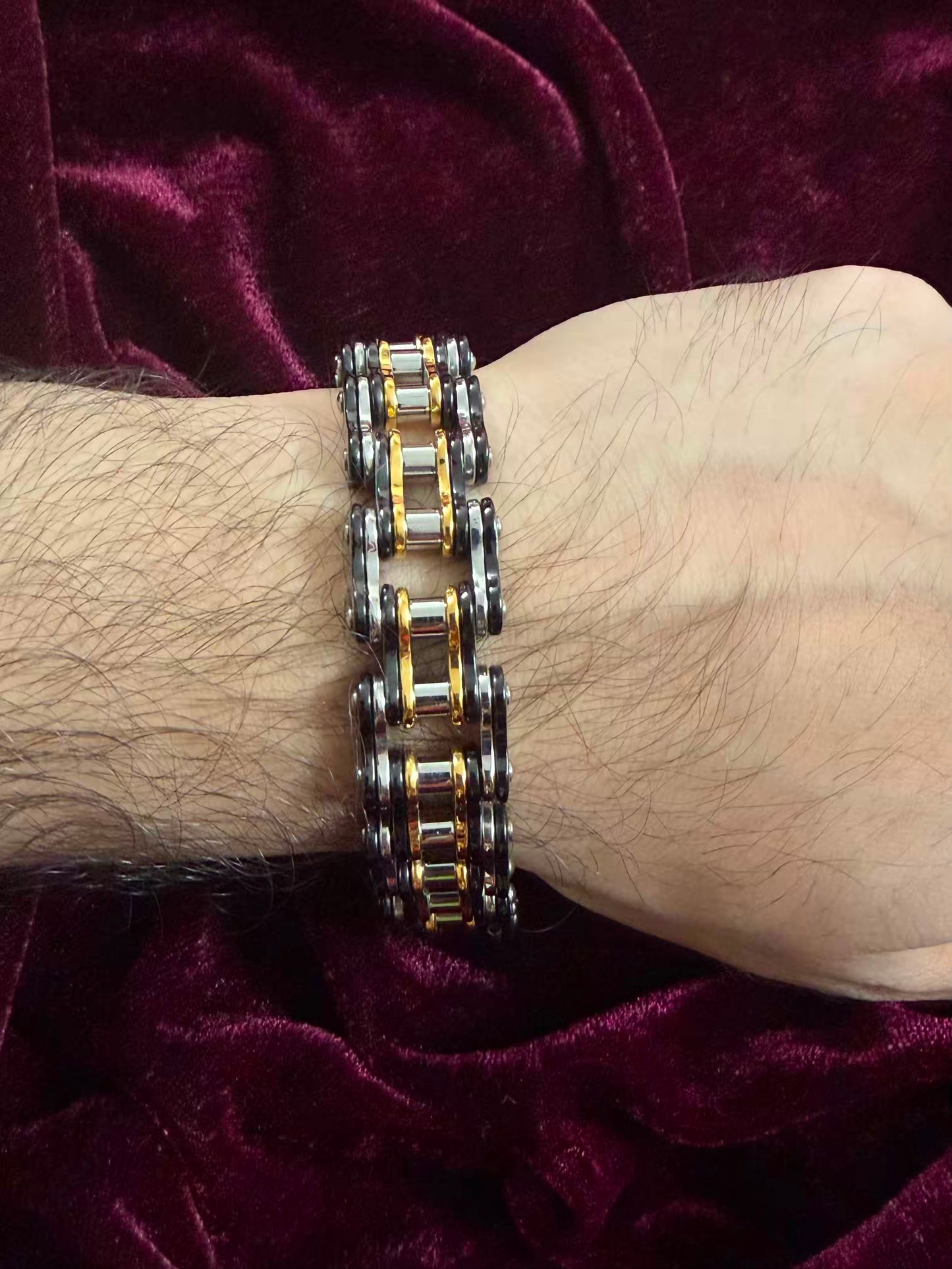 Premium Black & Gold Roller Motorcycle Chain Men's Rakhi Bracelet
