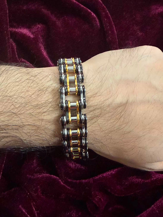 Premium Black & Gold Roller Motorcycle Chain Men's Rakhi Bracelet