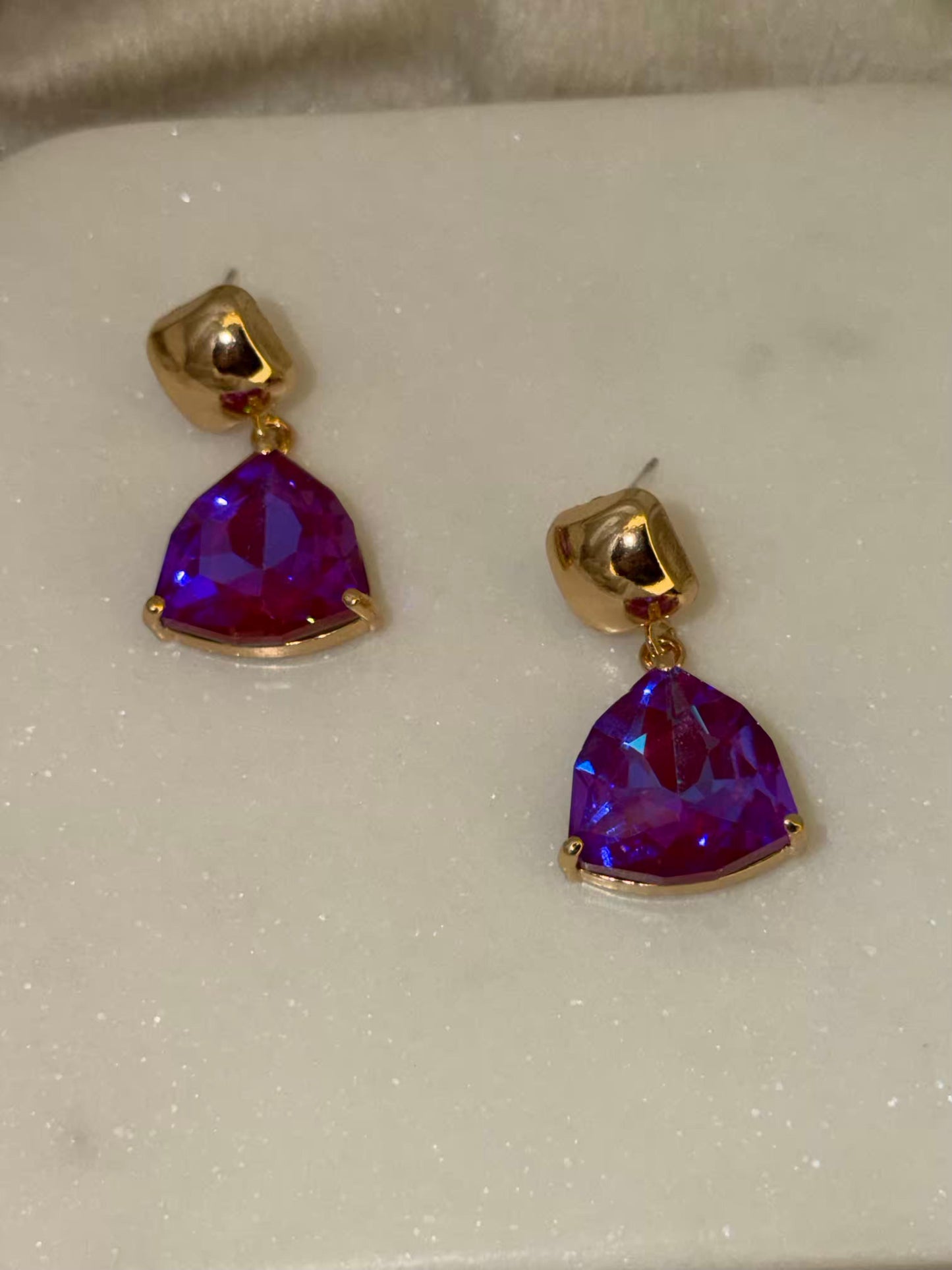 Purple Crystal Styled Gold Plated Earrings