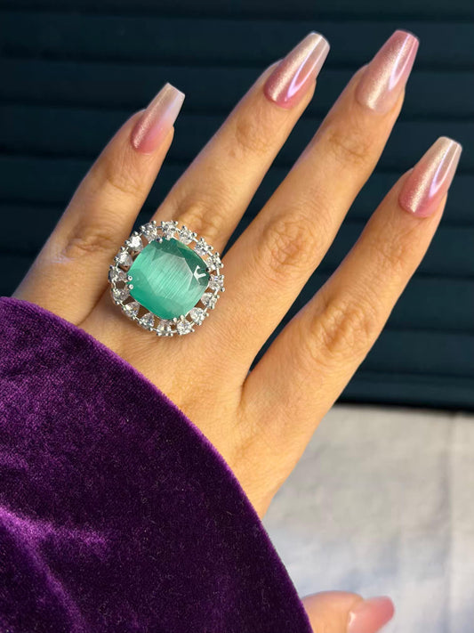 Mint Aura Halo Silver Plated Premium Ring (Adjustable)