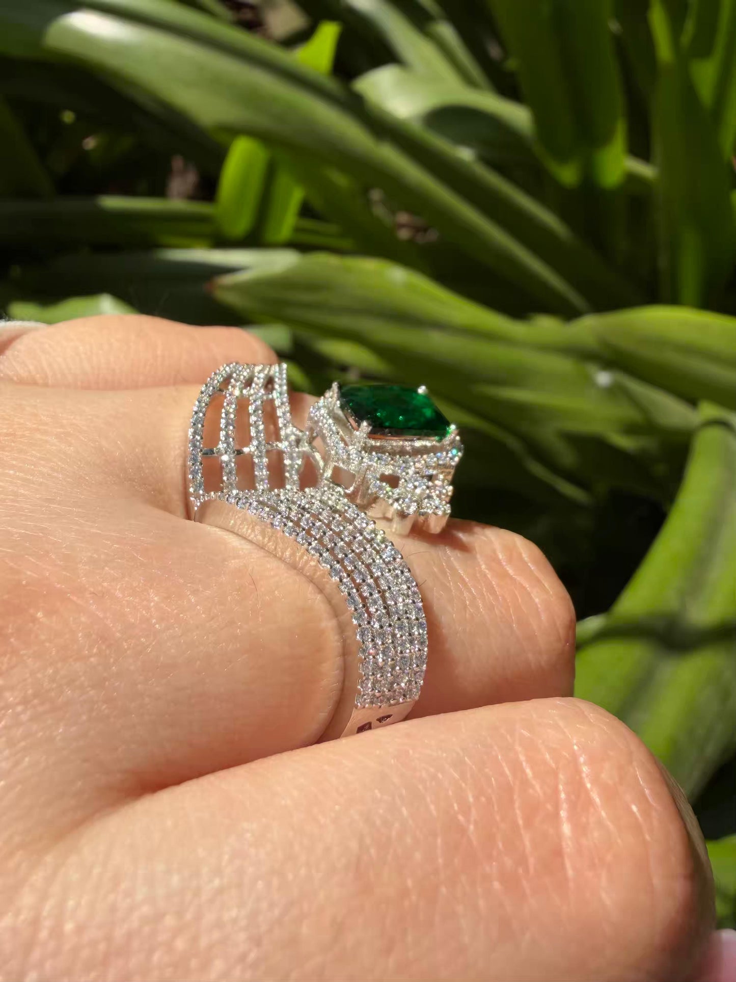 Cocktail Green Stone Silver Plated Rings