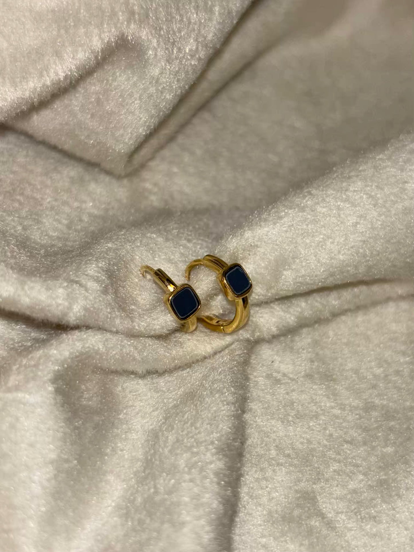 Black Stoned Studds 18K Gold Plated Premium Earrings
