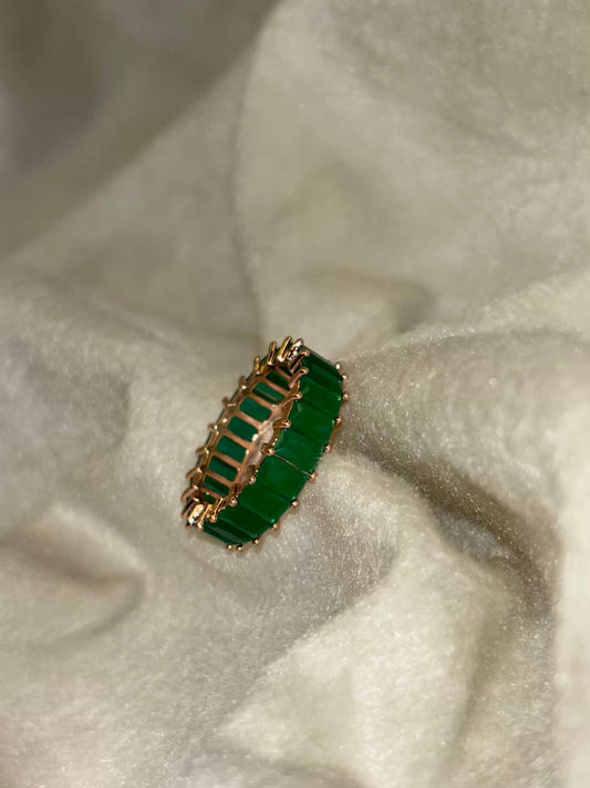 Emerald Square Cut Stone Band 18K Gold Plated Premium Ring