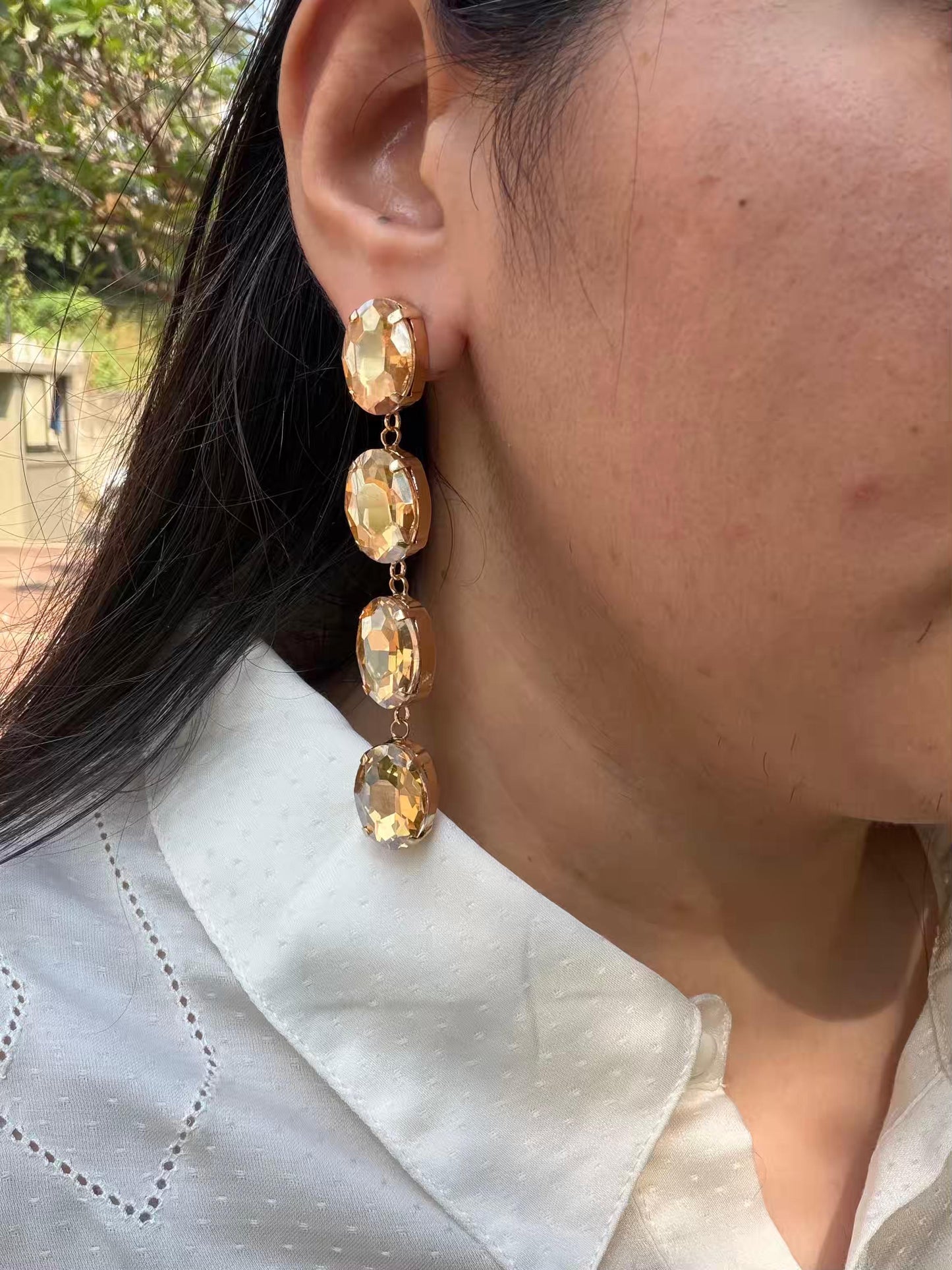 Golden Colour Stone Gold Plated Earrings
