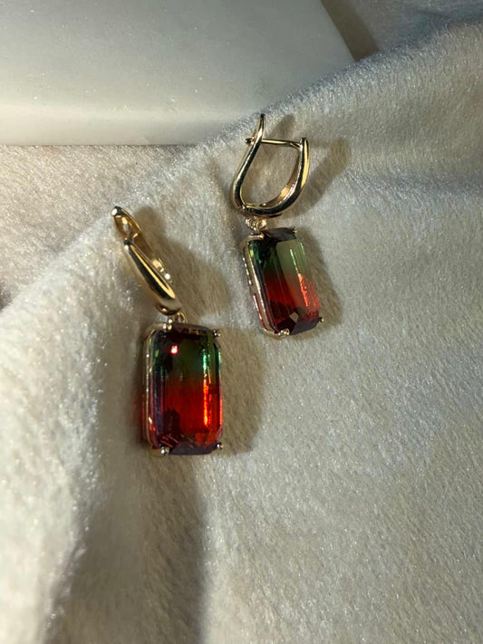 Red And Green Stud Gold Plated Earrings