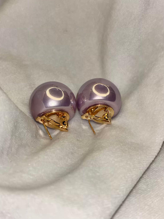 Purple 2.2cm Pearl Clip ons Studs Premium Earrings - 18K Gold Plated