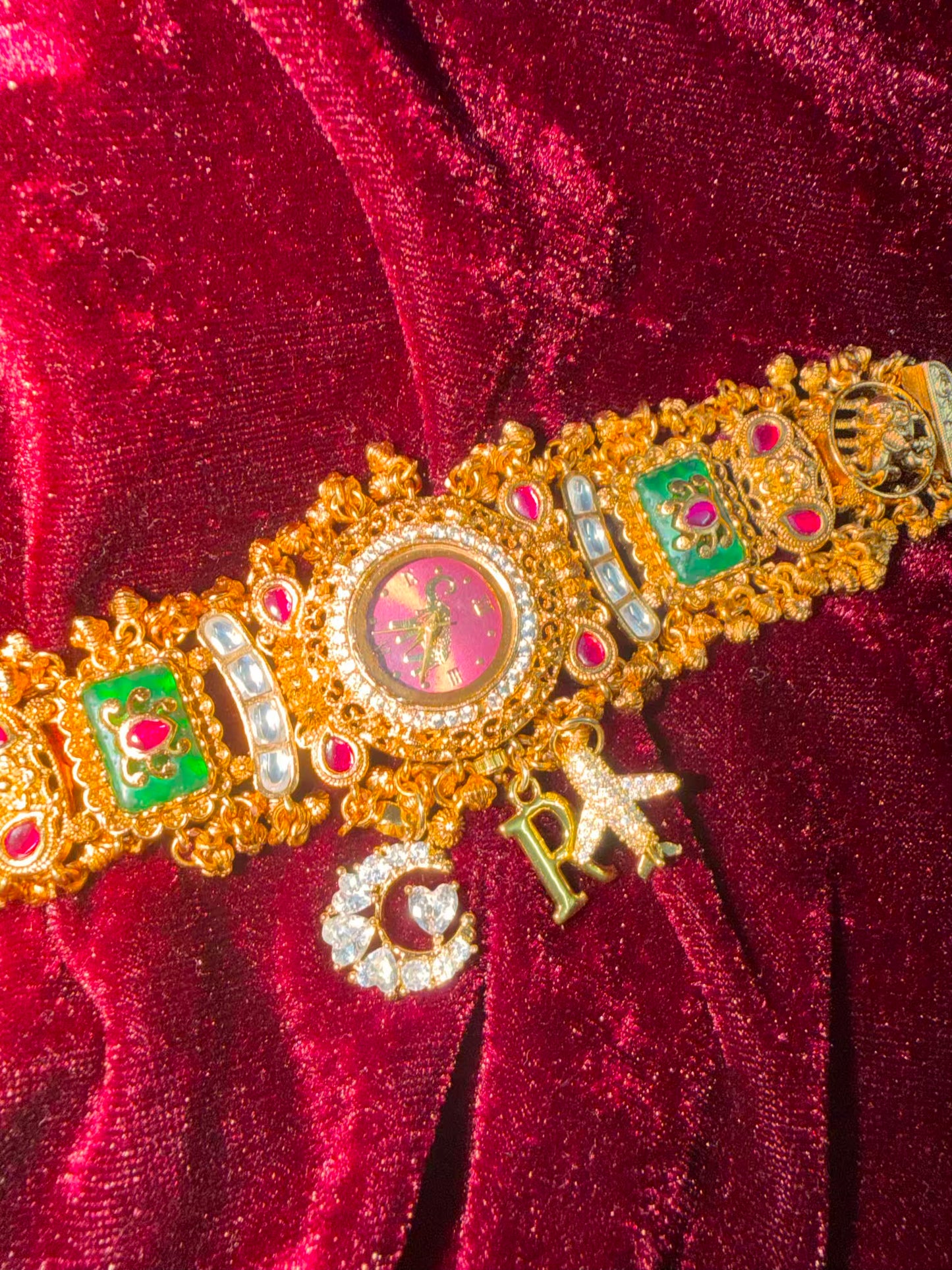 Moon Airplane Heritage Meenakari Watch Rakhi in Premium Swarovski (Free Initial)