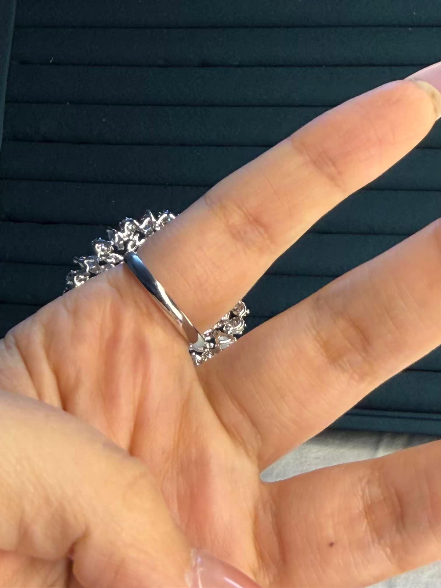 Purple Crystal Petals Edge Silver Plated Premium Ring (Adjustable)