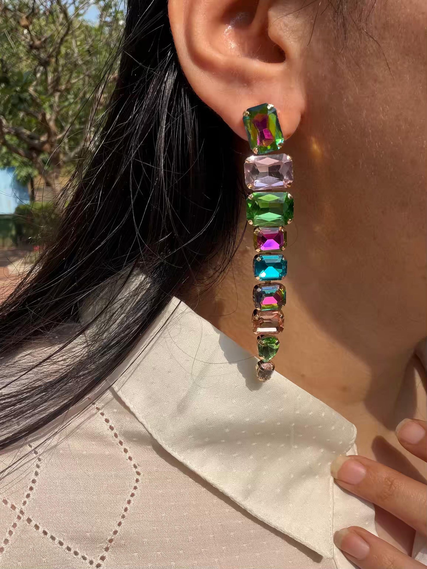Long multicolour gold plated earrings