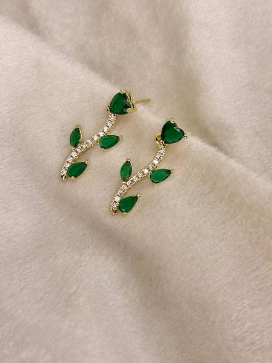 Emerald Rose Stalk Earrings 18K Gold Plated Premium Earrings