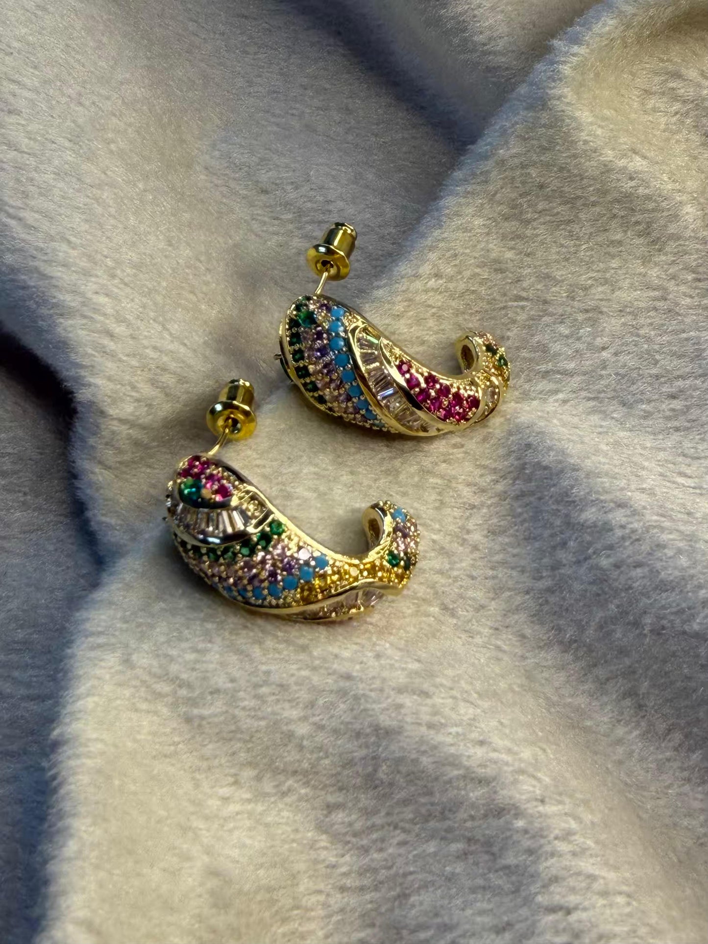 Serpentine Multicoloured Necklace, Bracelet, Earrings and Ring Full set Premium Gold Rhodium