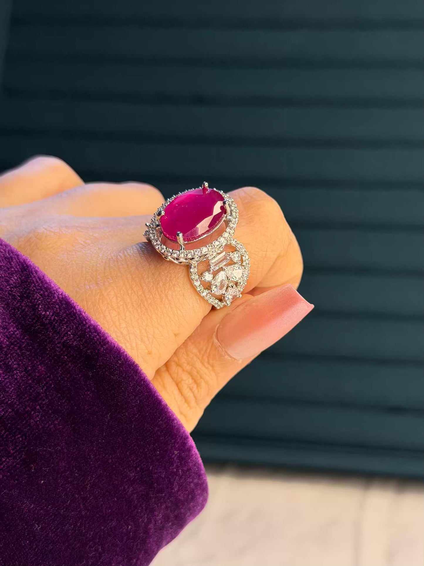 Ruby Pink Silver Plated Premium Ring (Adjustable)