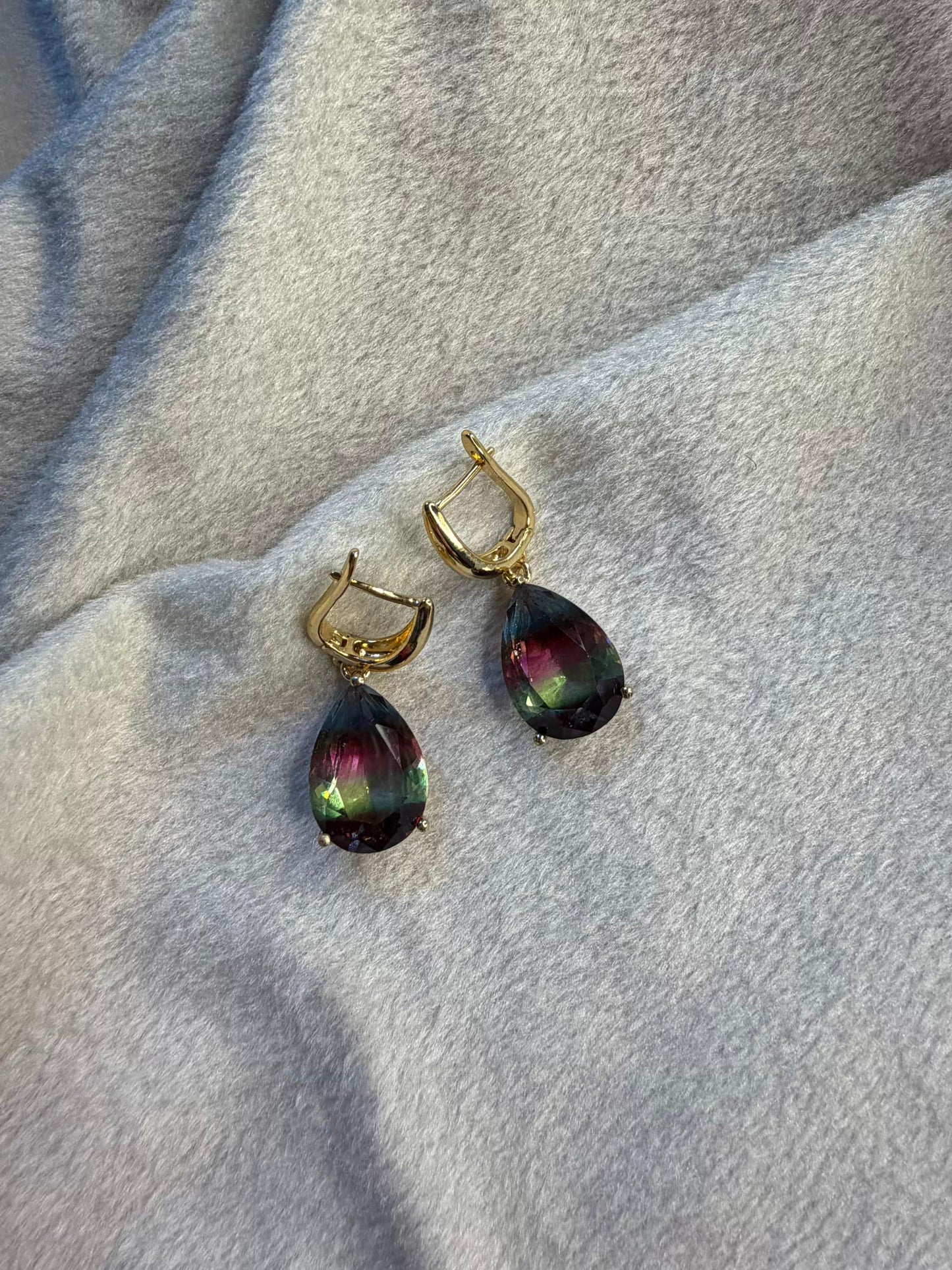 Multicolour Teardrop Stone Drop Gold Plated Earrings