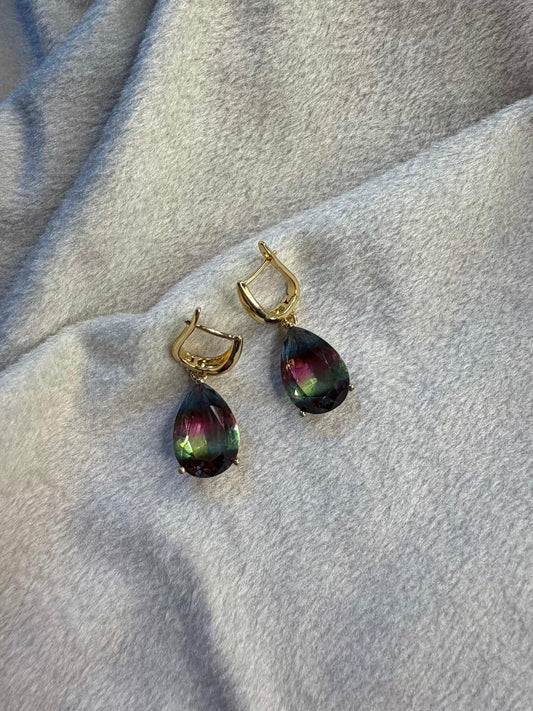 Multicolour Teardrop Stone Drop Gold Plated Earrings
