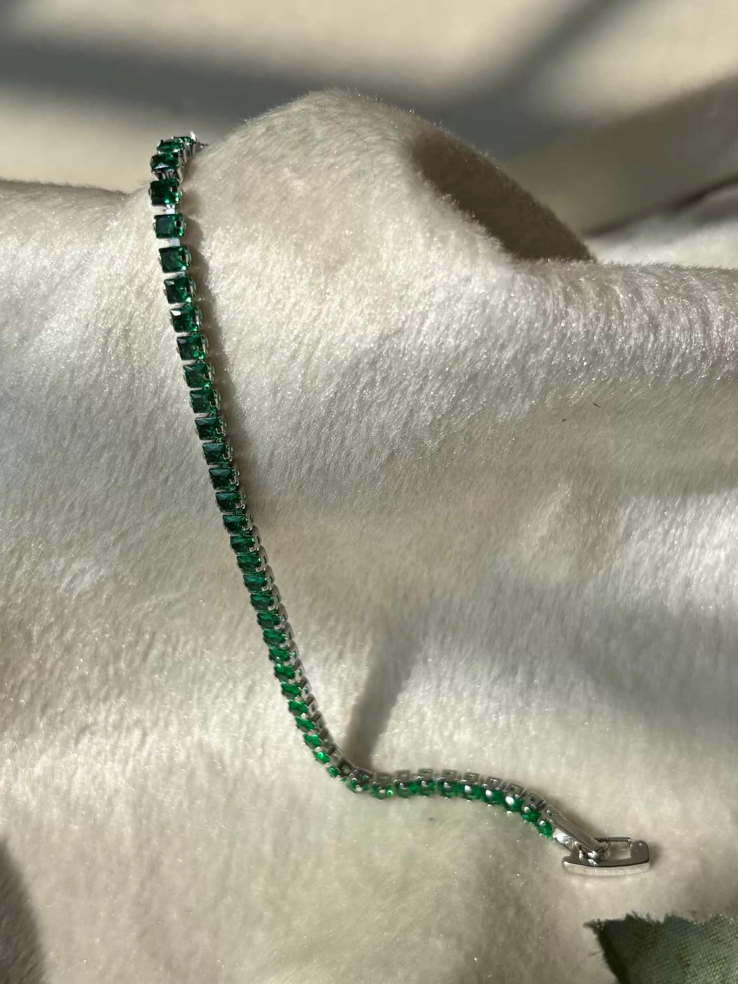 Medium Size Sparkle Green Premium Silver Plated Tennis Bracelet