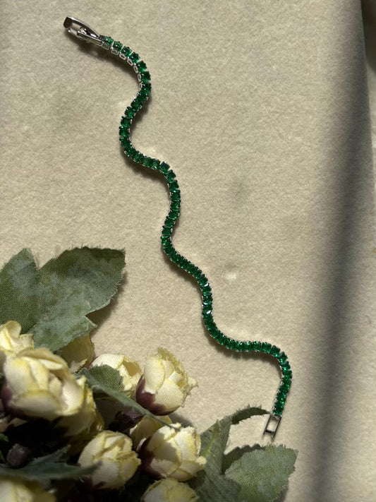 Medium Size Sparkle Green Premium Silver Plated Tennis Bracelet