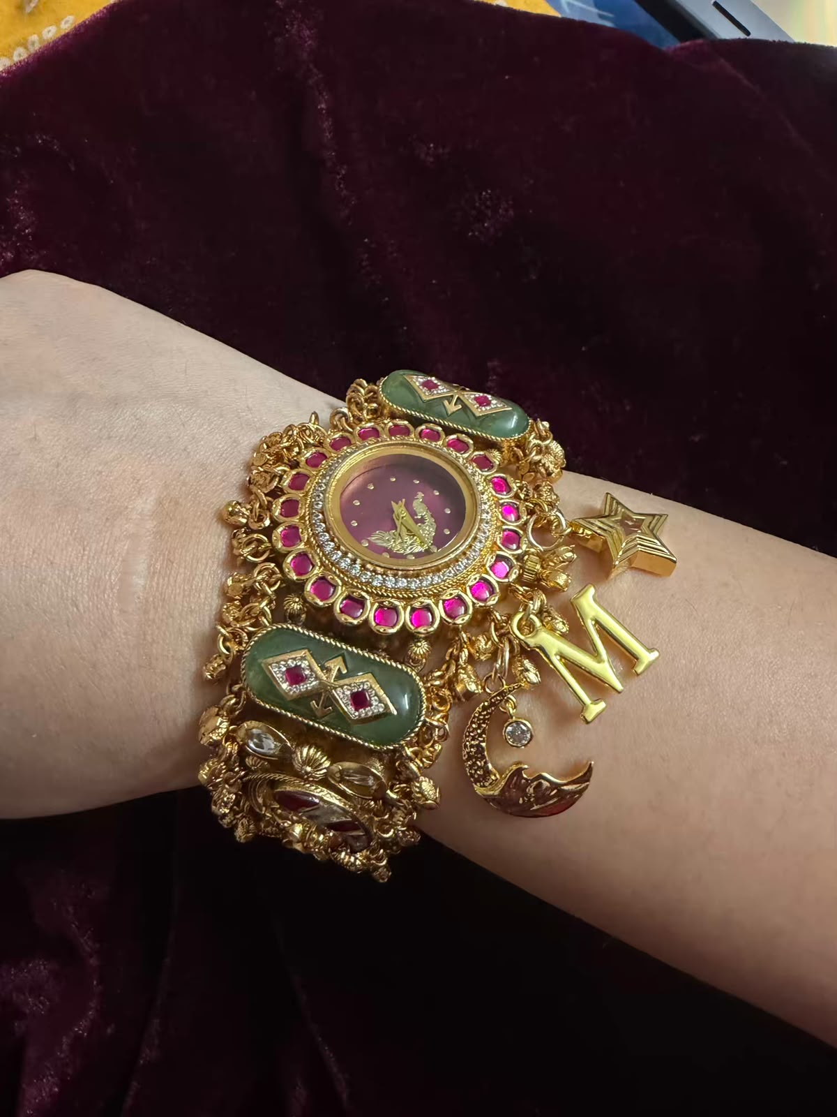 Moon Stars Peacock Dial Luxury Watch Rakhi with Charms (Free Initial)