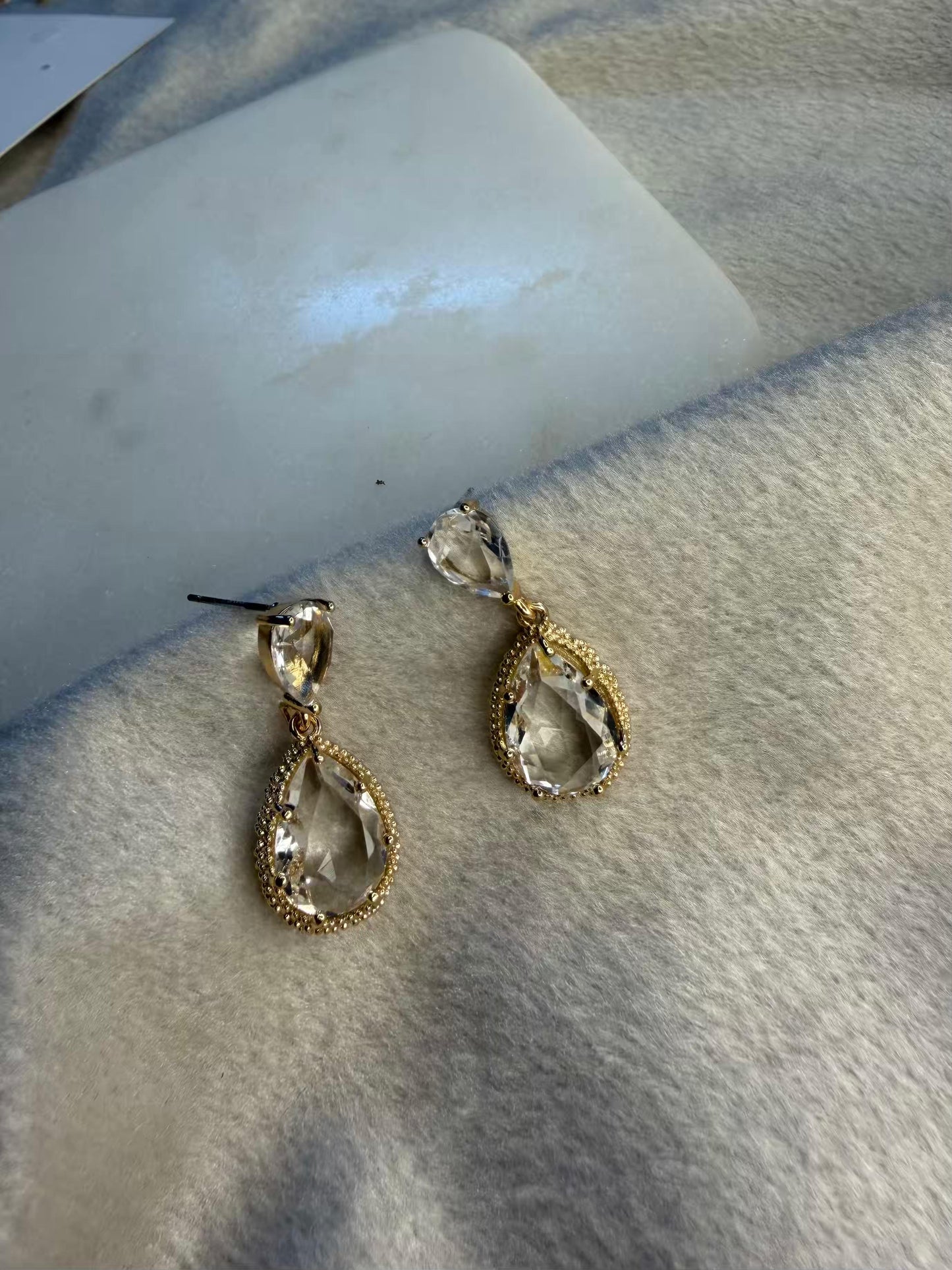 Clear Crystal Party Drops Stud Gold Plated Earrings