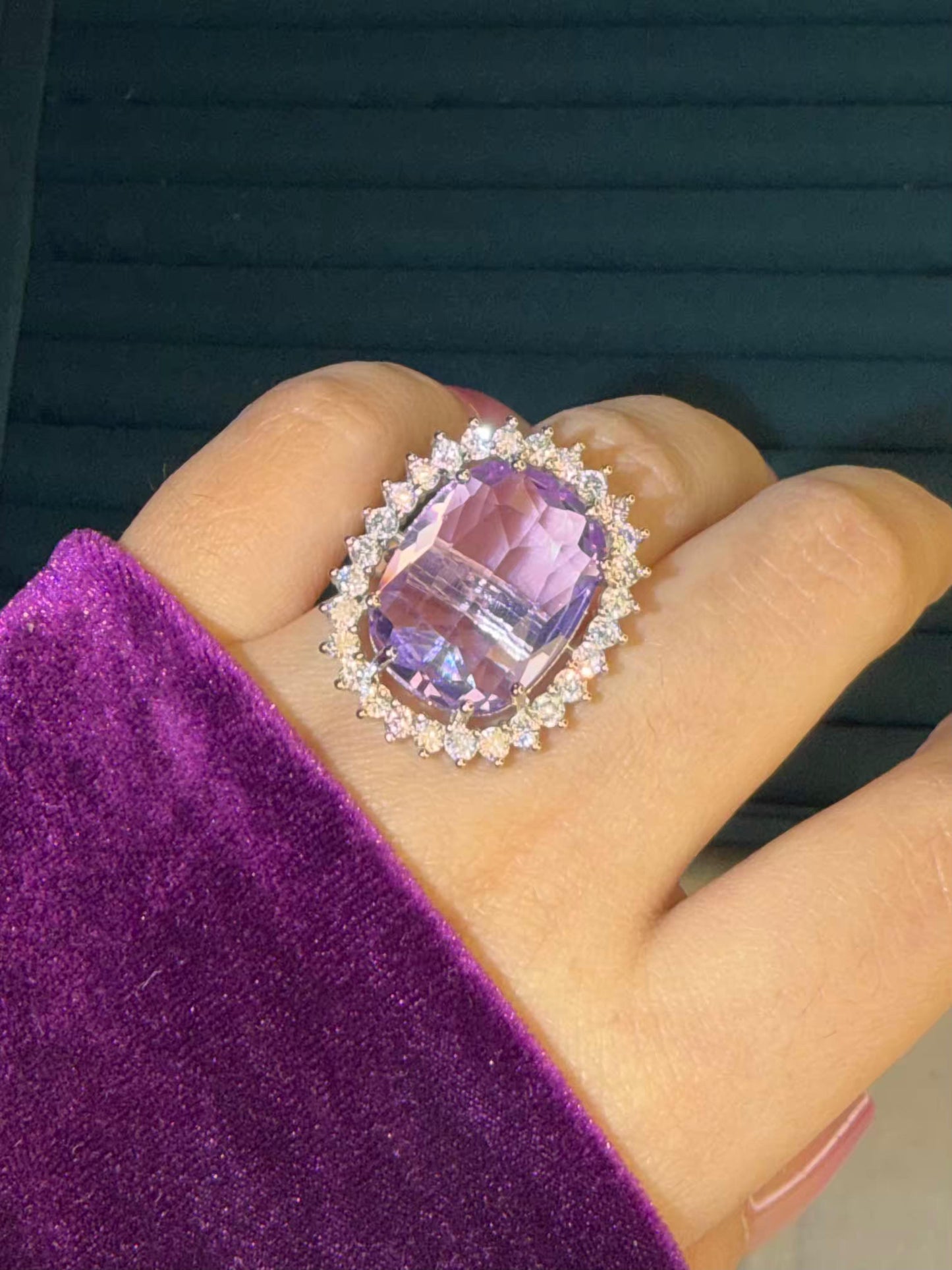 Light Purple Big Statement Silver Plated Premium Ring (Adjustable)