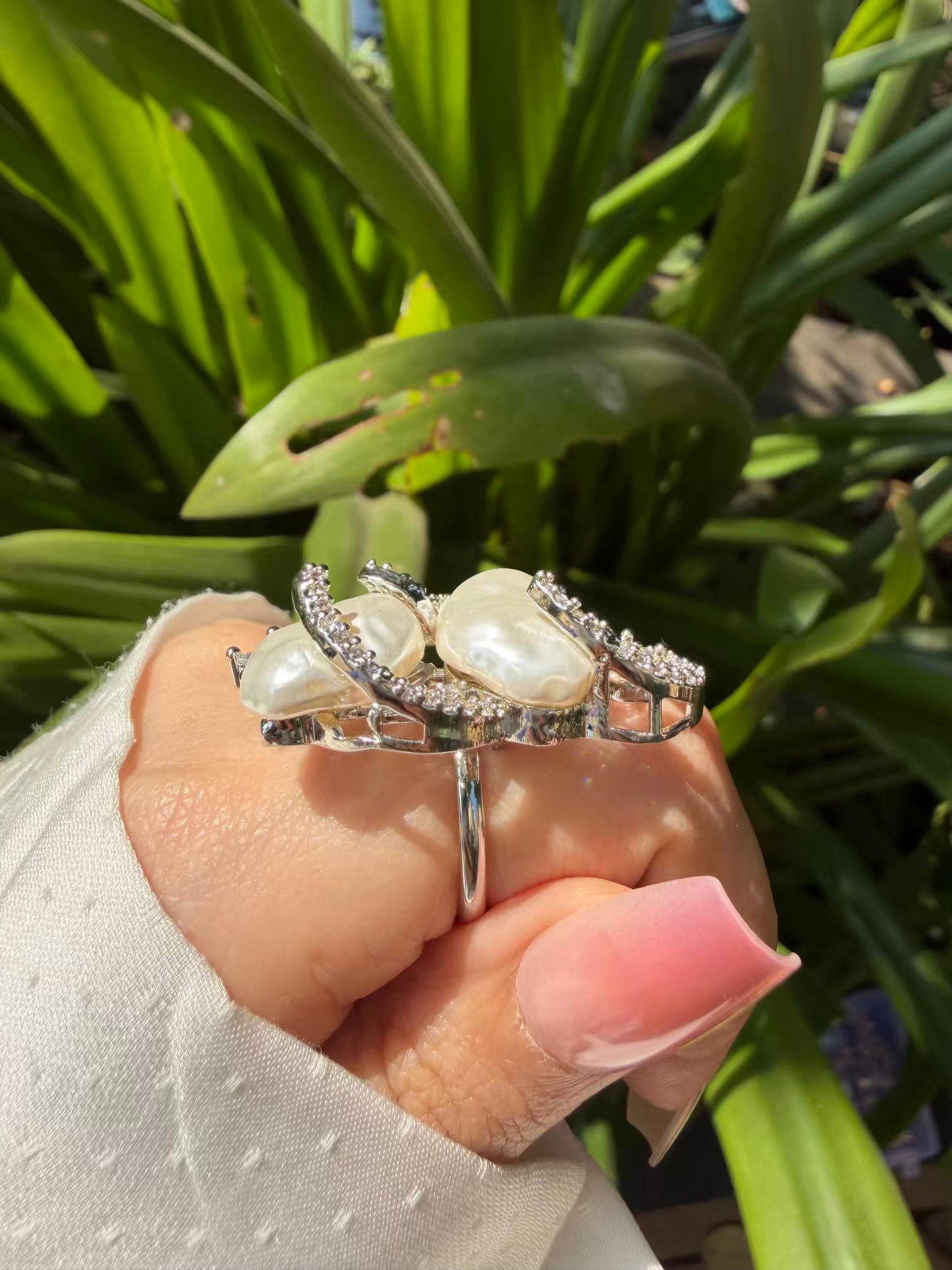 Ivory Pearl Statement Silver Plated Ring
