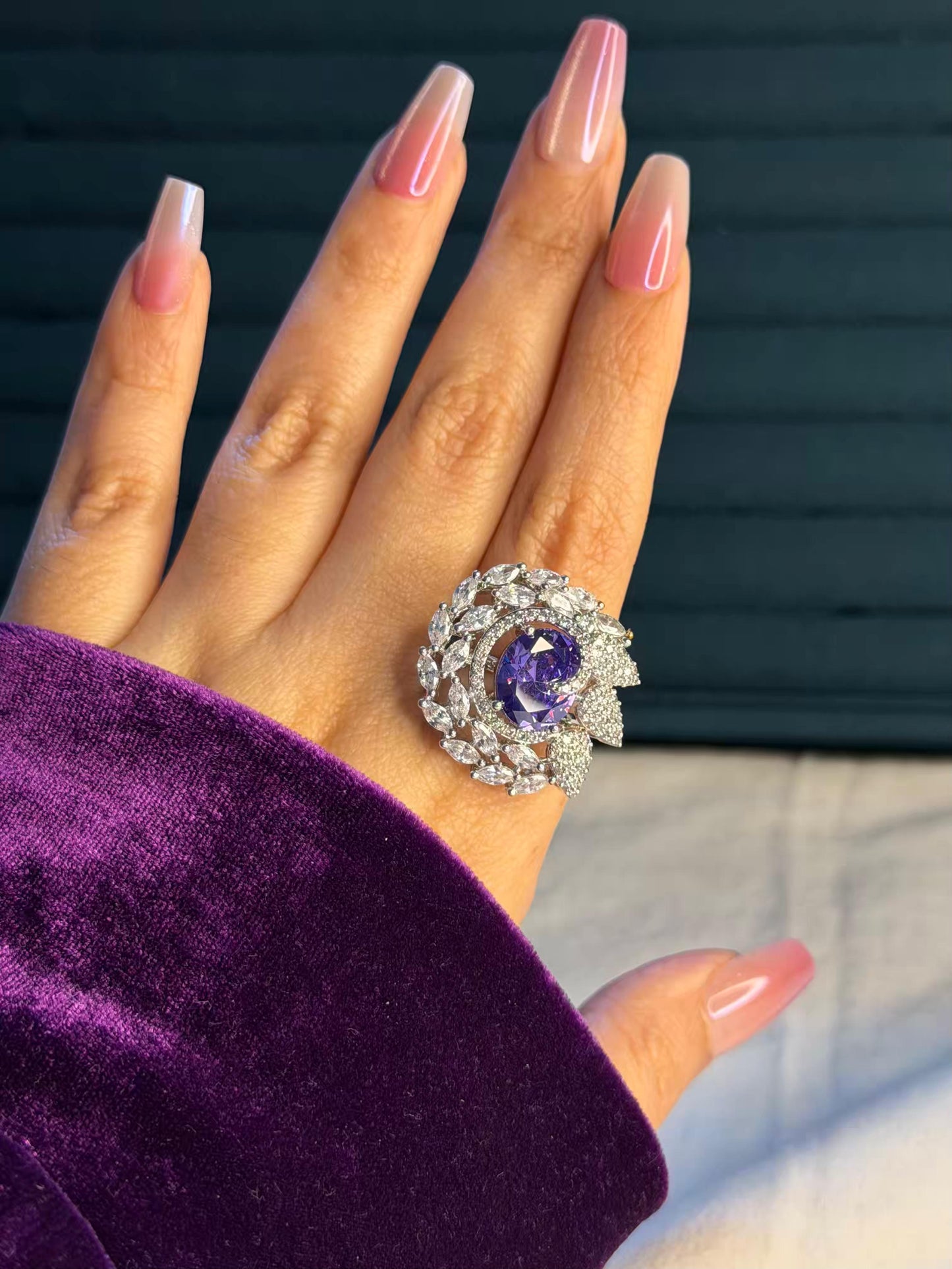 Lavender Whirl Silver Plated Premium Ring (Adjustable)