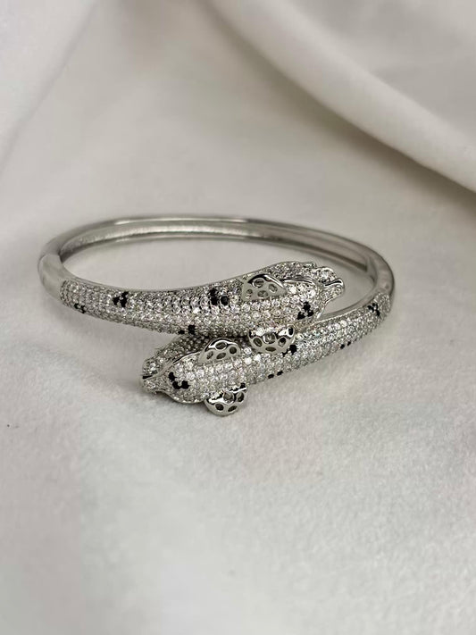 Heavy Studded Dual Head Premium Kada Bangle Silver Plated Bangle