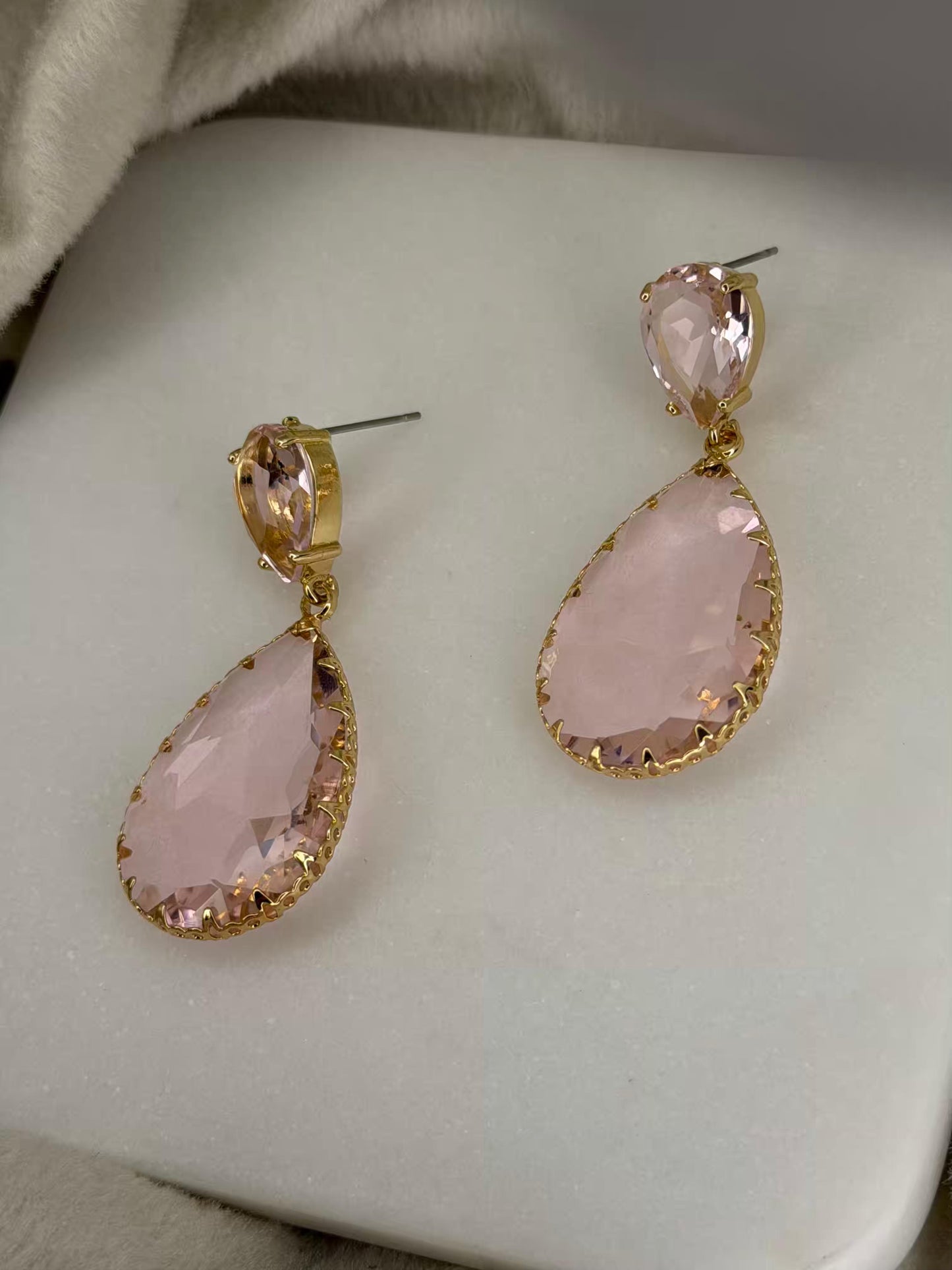 Elegant Pink Stones Gold Plated Earrings