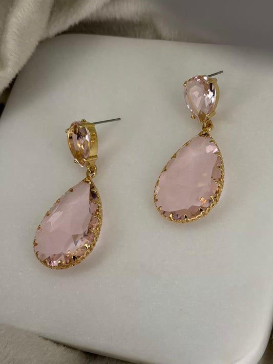 Elegant Pink Stones Gold Plated Earrings
