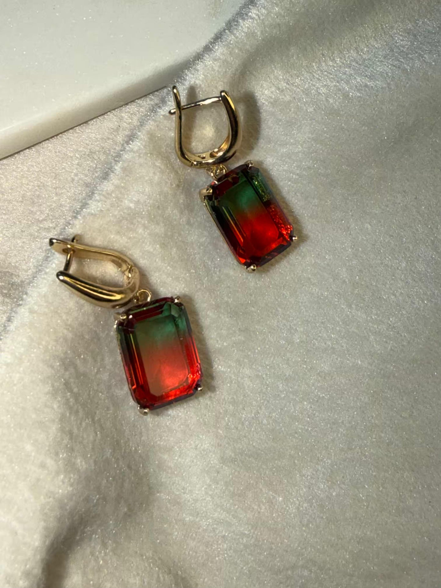 Red And Green Stud Gold Plated Earrings