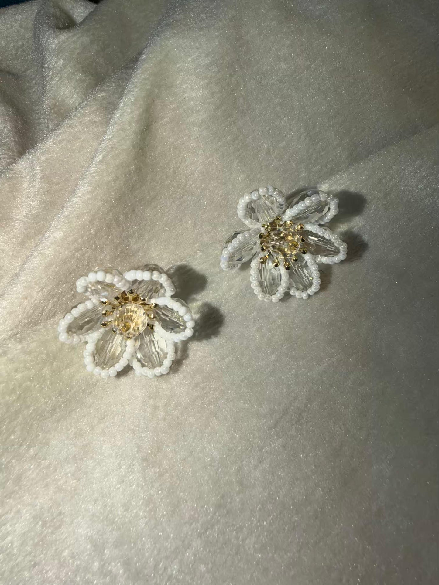 Pearl Petal Beaded Flower Studs Gold Plated Earrings
