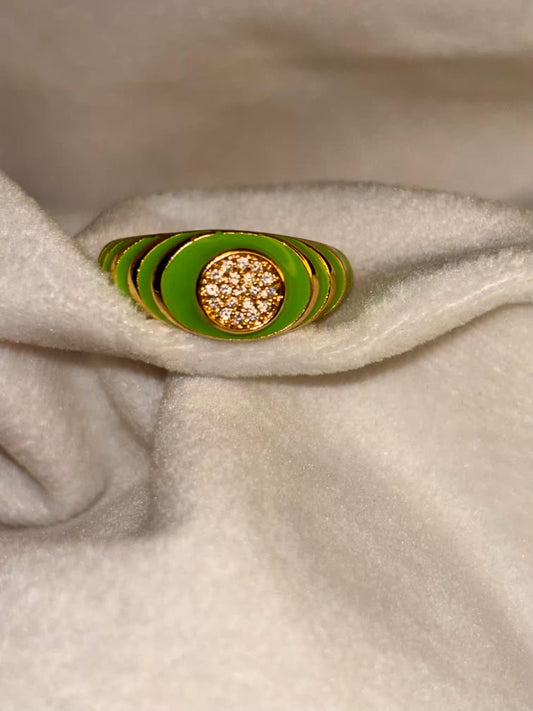 Green Ripple Enamel Adjustable Ring