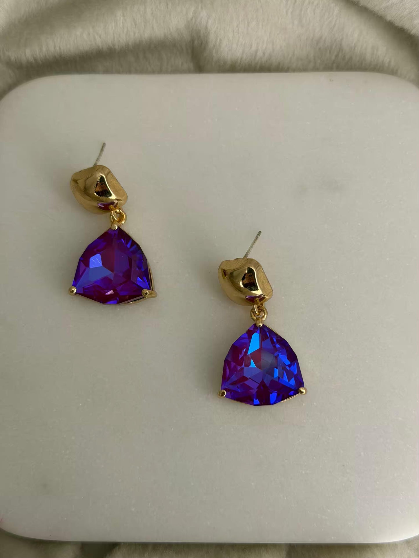 Purple Crystal Styled Gold Plated Earrings