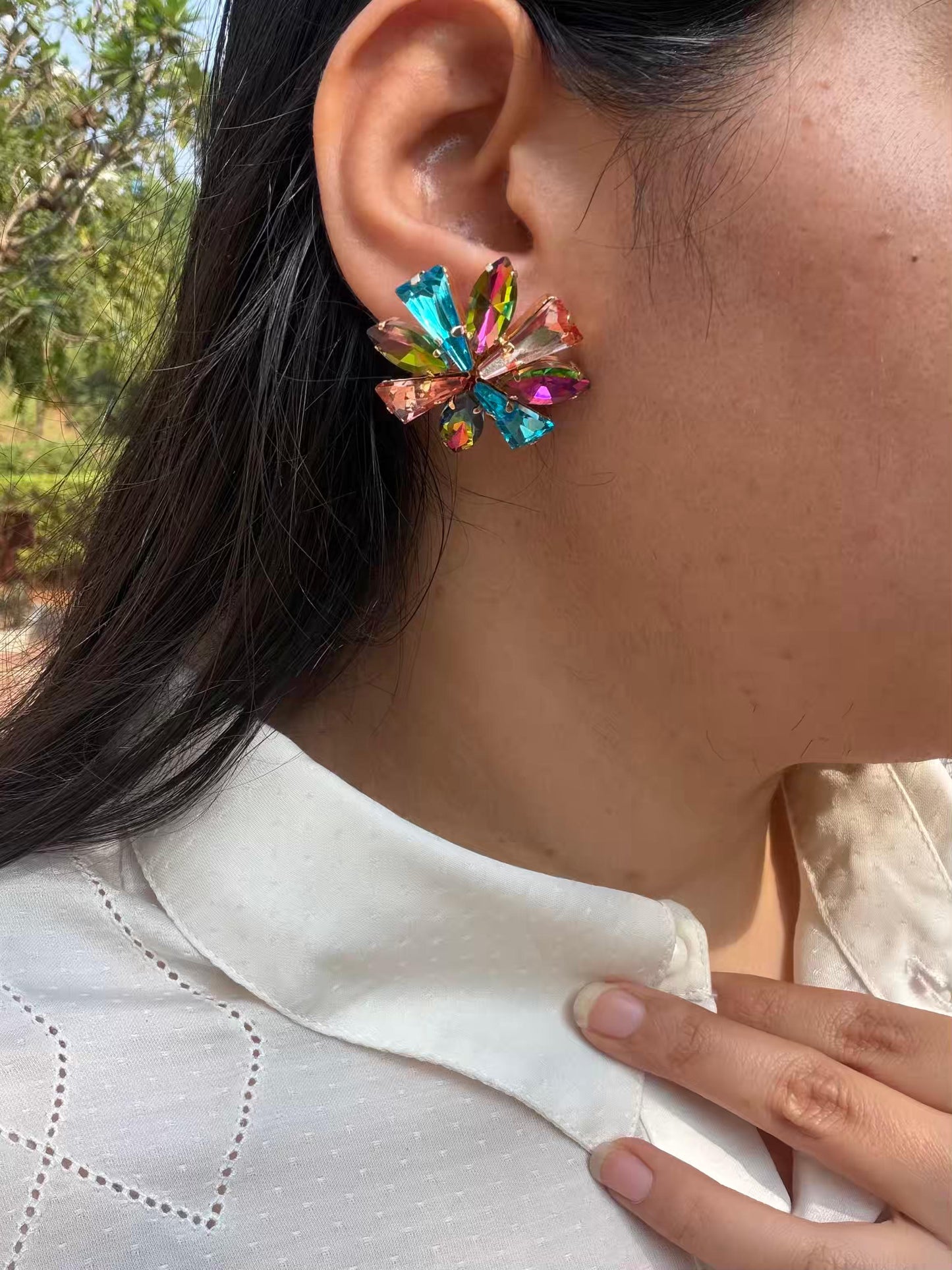 Flower Multicolour Gold Plated Earrings