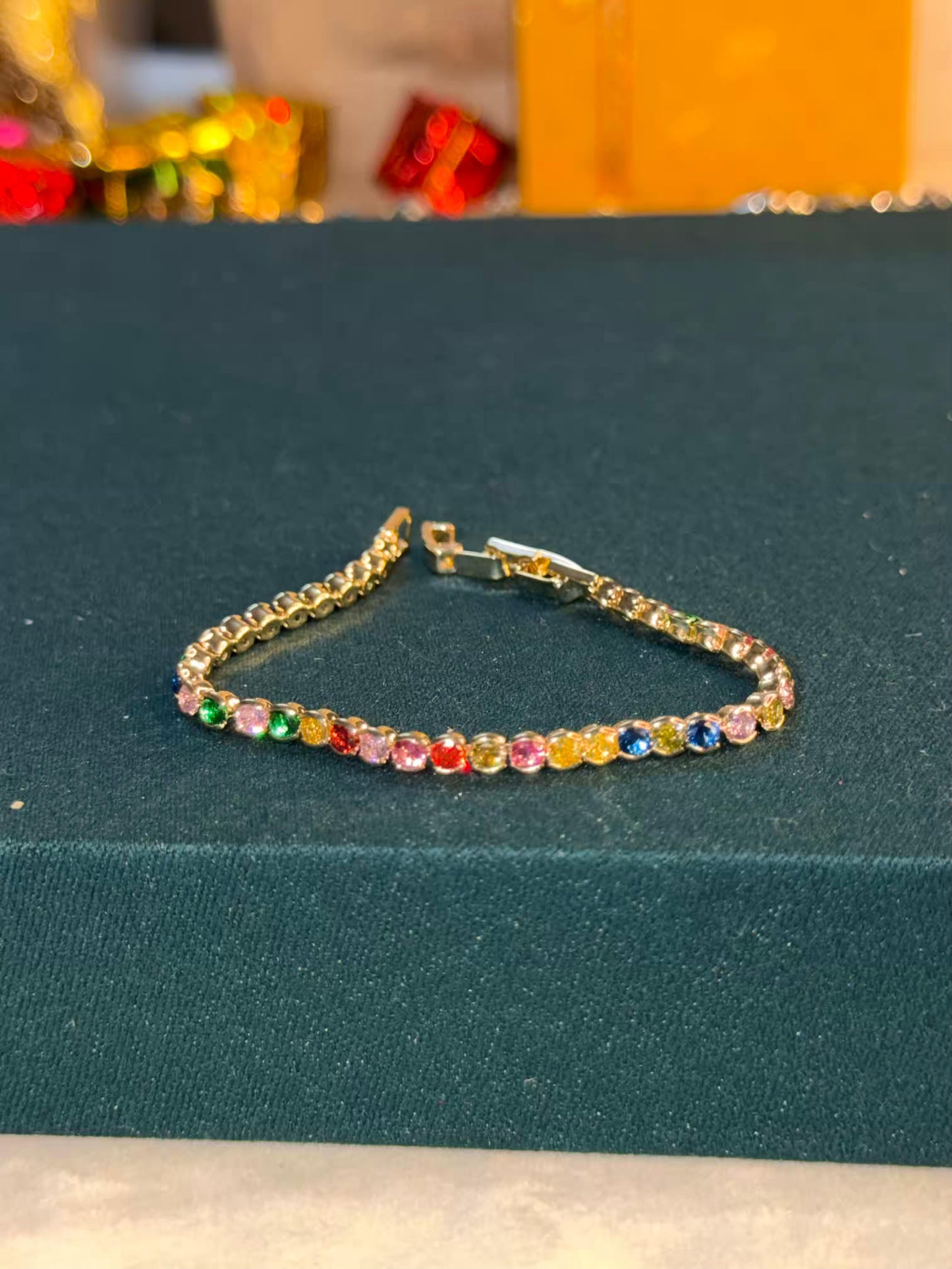 Rainbow Stones Gold Plated Tennis Bracelet