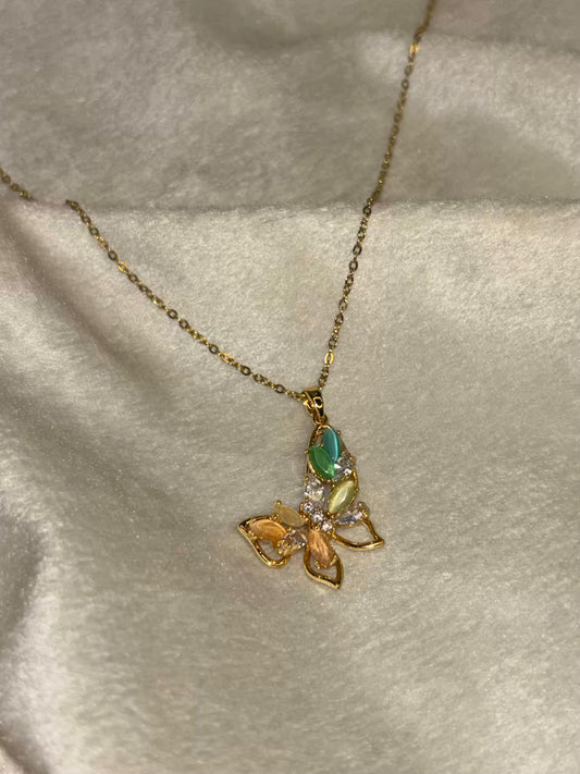 Orange Tone Butterfly Necklace 18K Gold Plated Premium Necklace