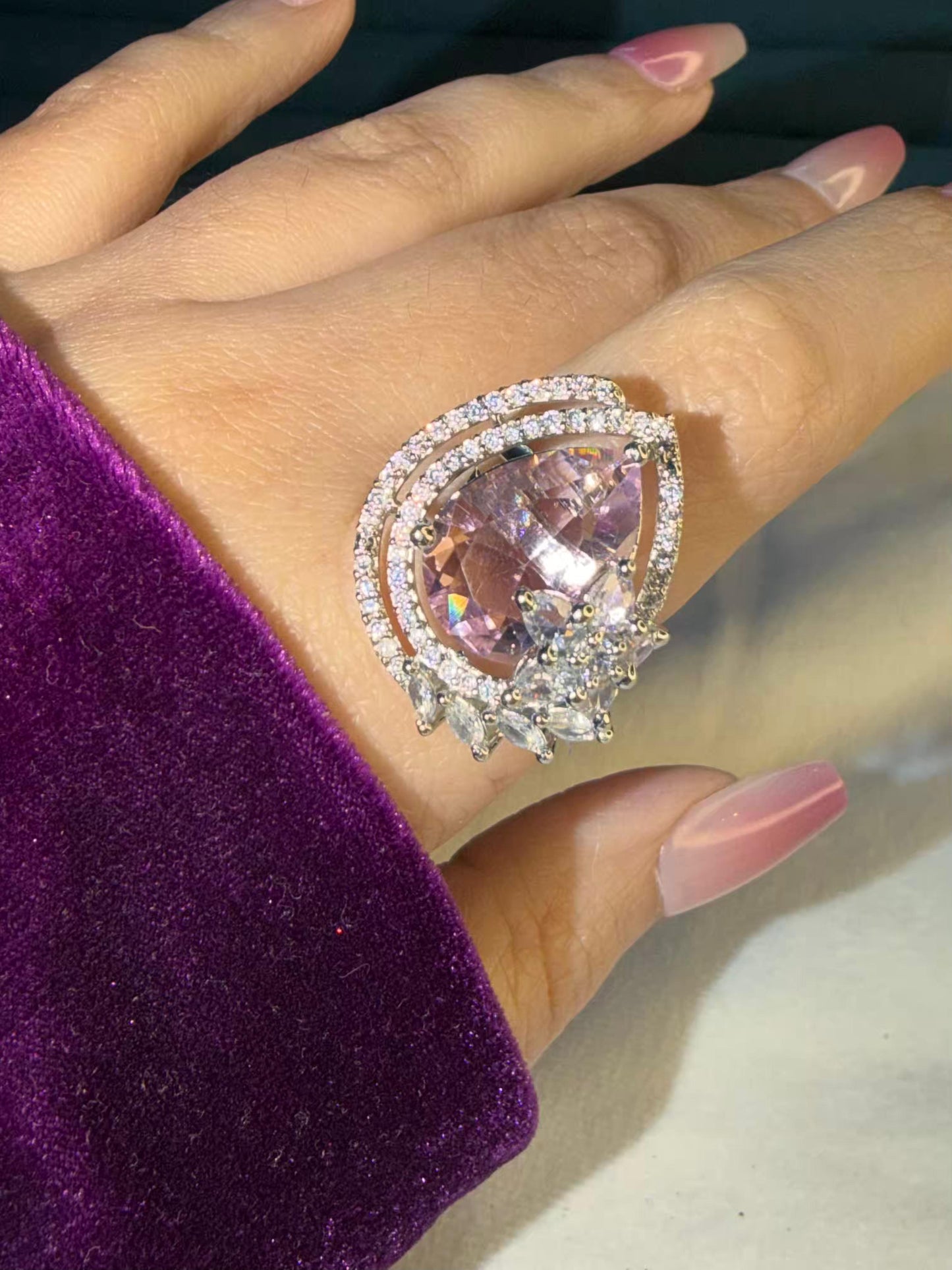 Blush Aurora Silver Plated Premium Ring (Adjustable)