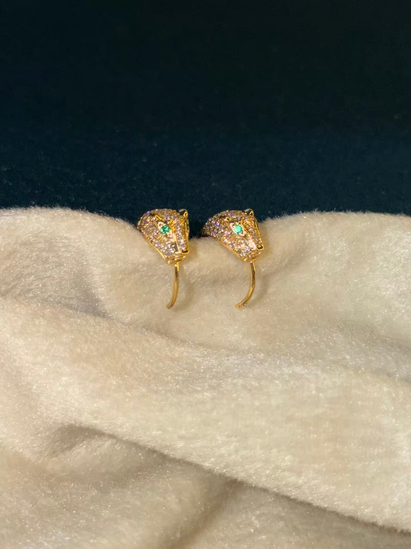 18k Gold Plated Panther Huggies Ear Studs