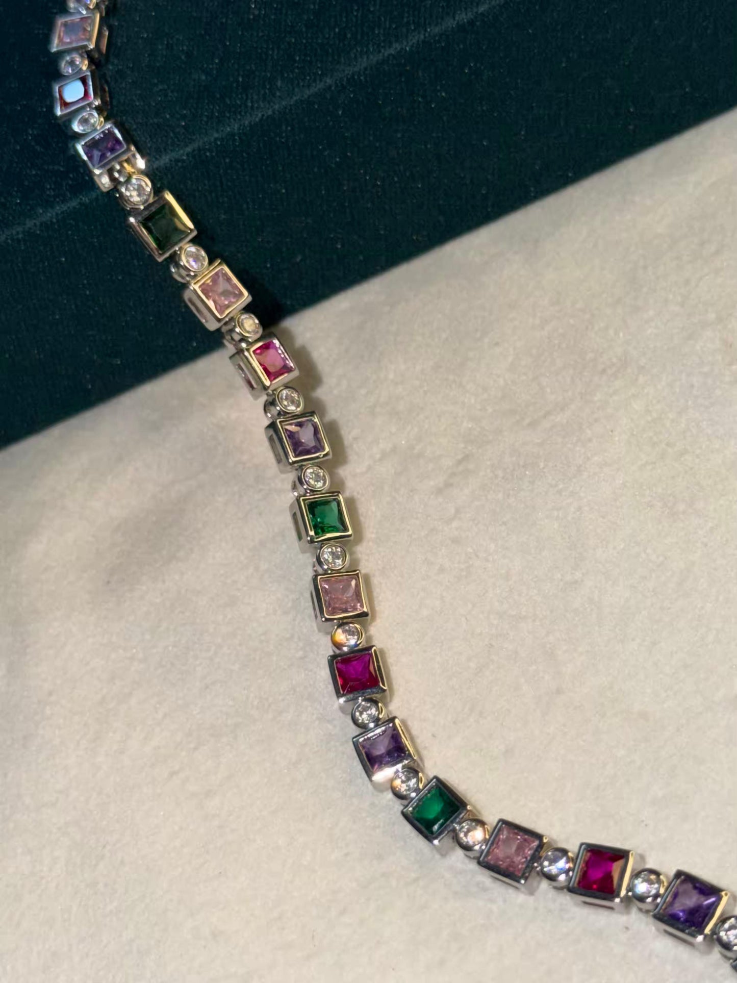 Multicolour Cushion Halo Silver Plated Tennis Bracelet