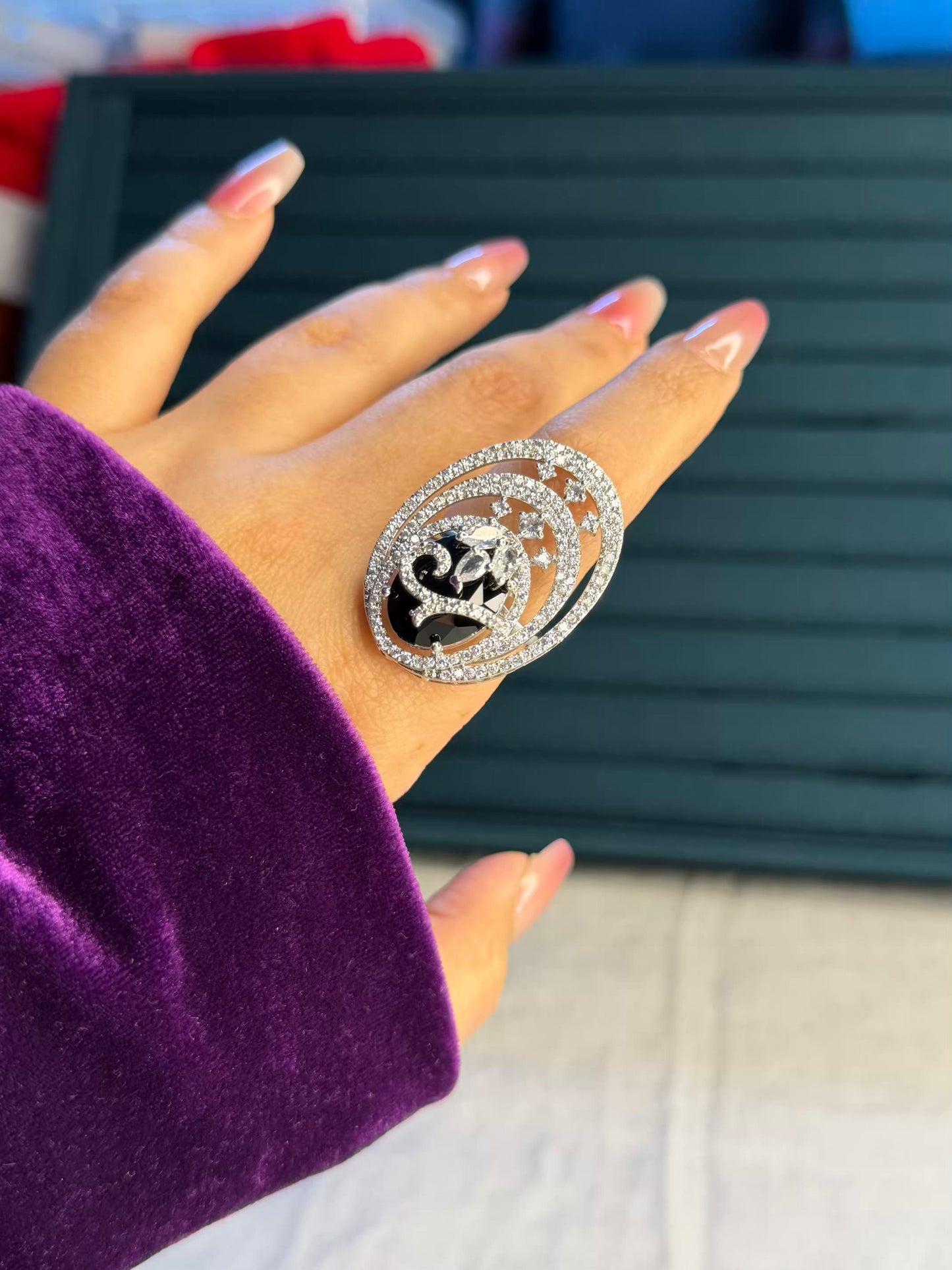 Black Classic Silver Plated Premium Ring (Adjustable)