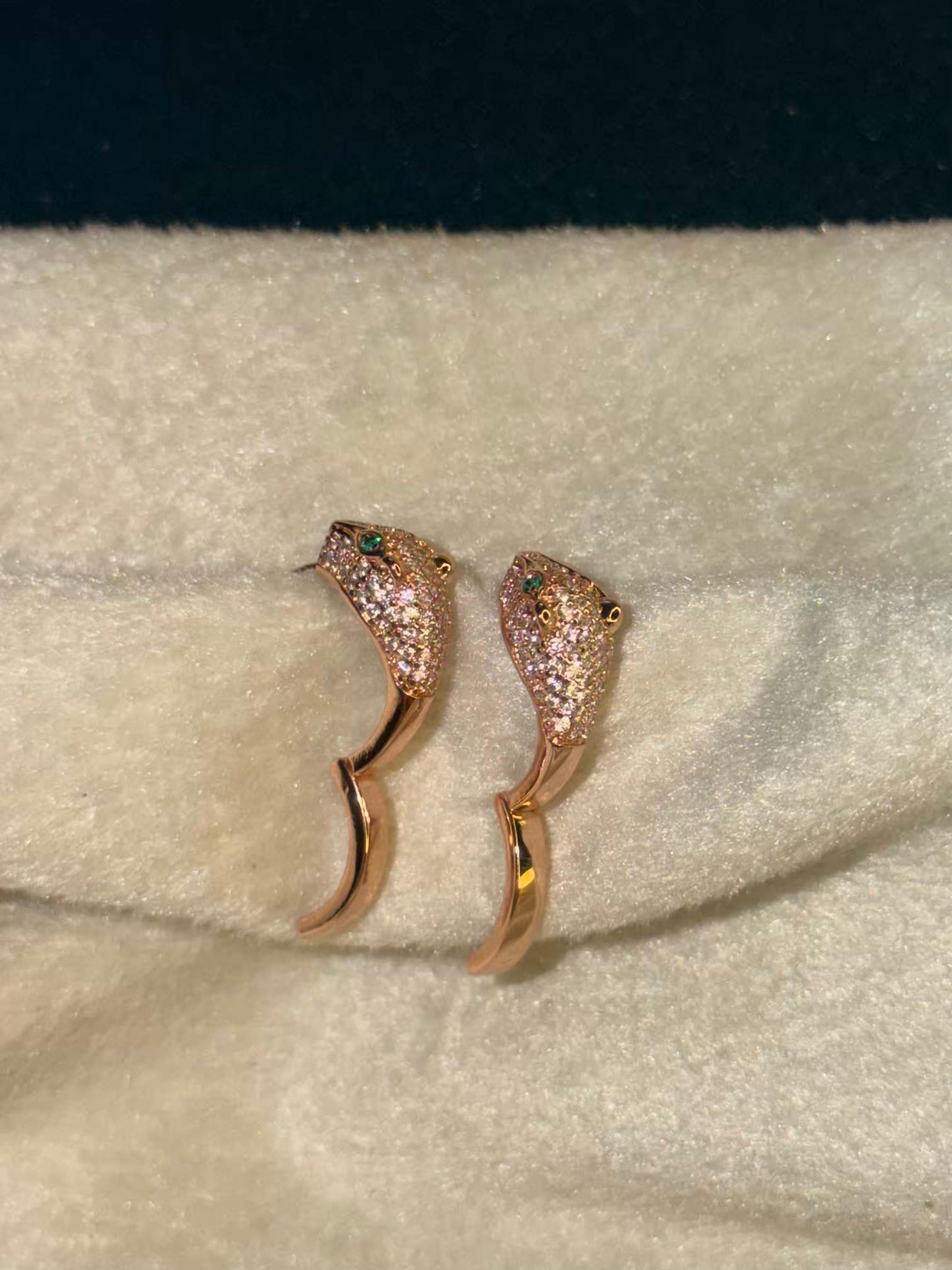 Rose Gold Panther Huggies Ear Studs
