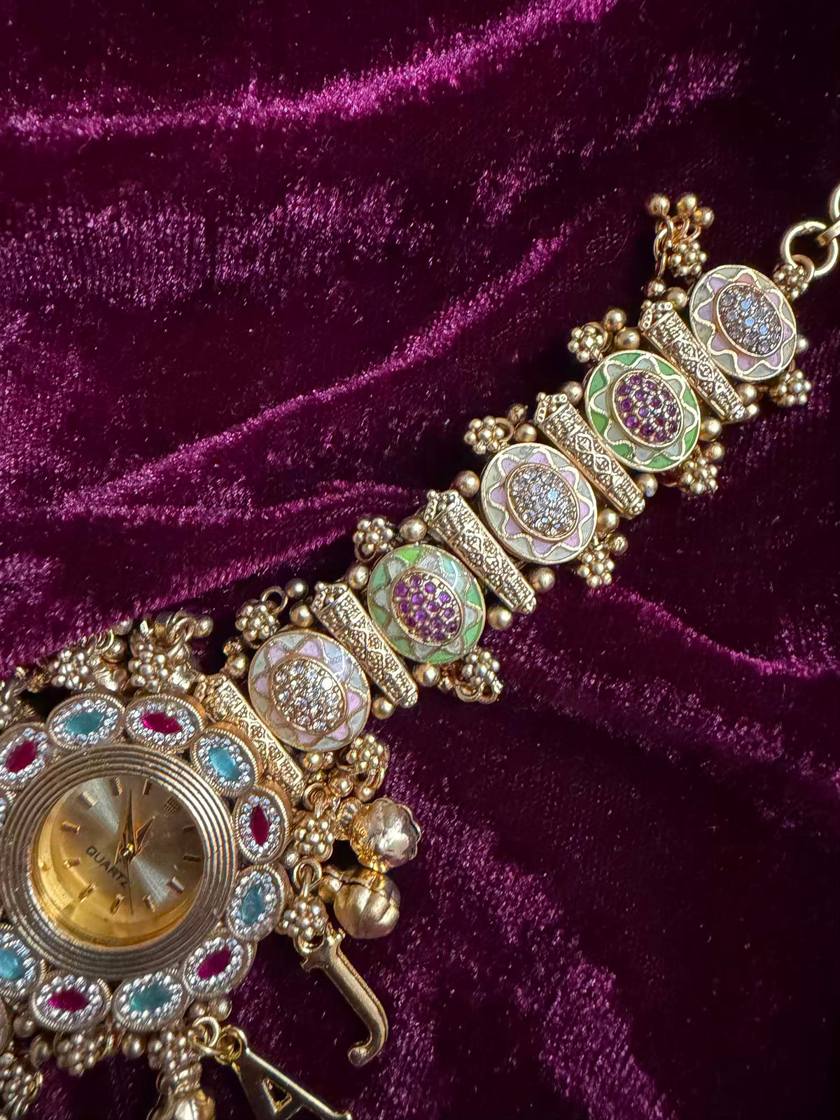 Ghungroo Pink Green Maharani Watch ( Customise Free Initial )( Random side strap colour)