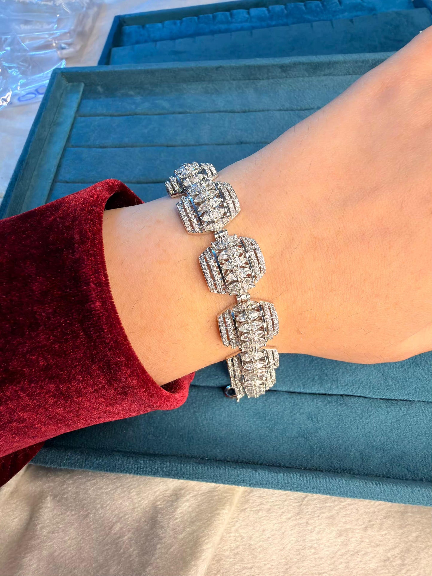 Chunky Diamond-Link Silver Plated Bracelet