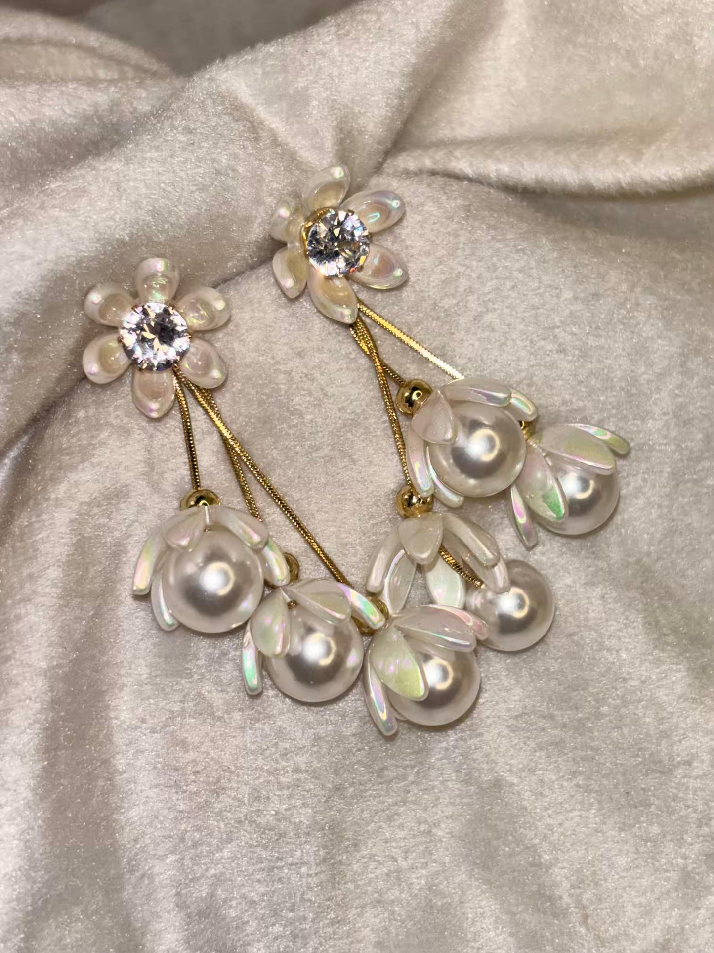 Pearl Crystal Floral Earrings 18K Gold Plated Premium Earrings